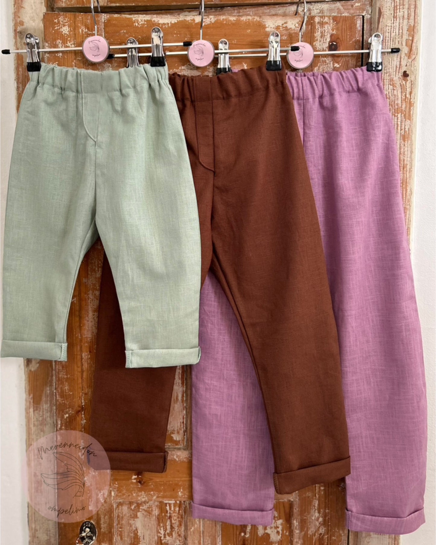 Pellava- puuvillahousut, oma kangas