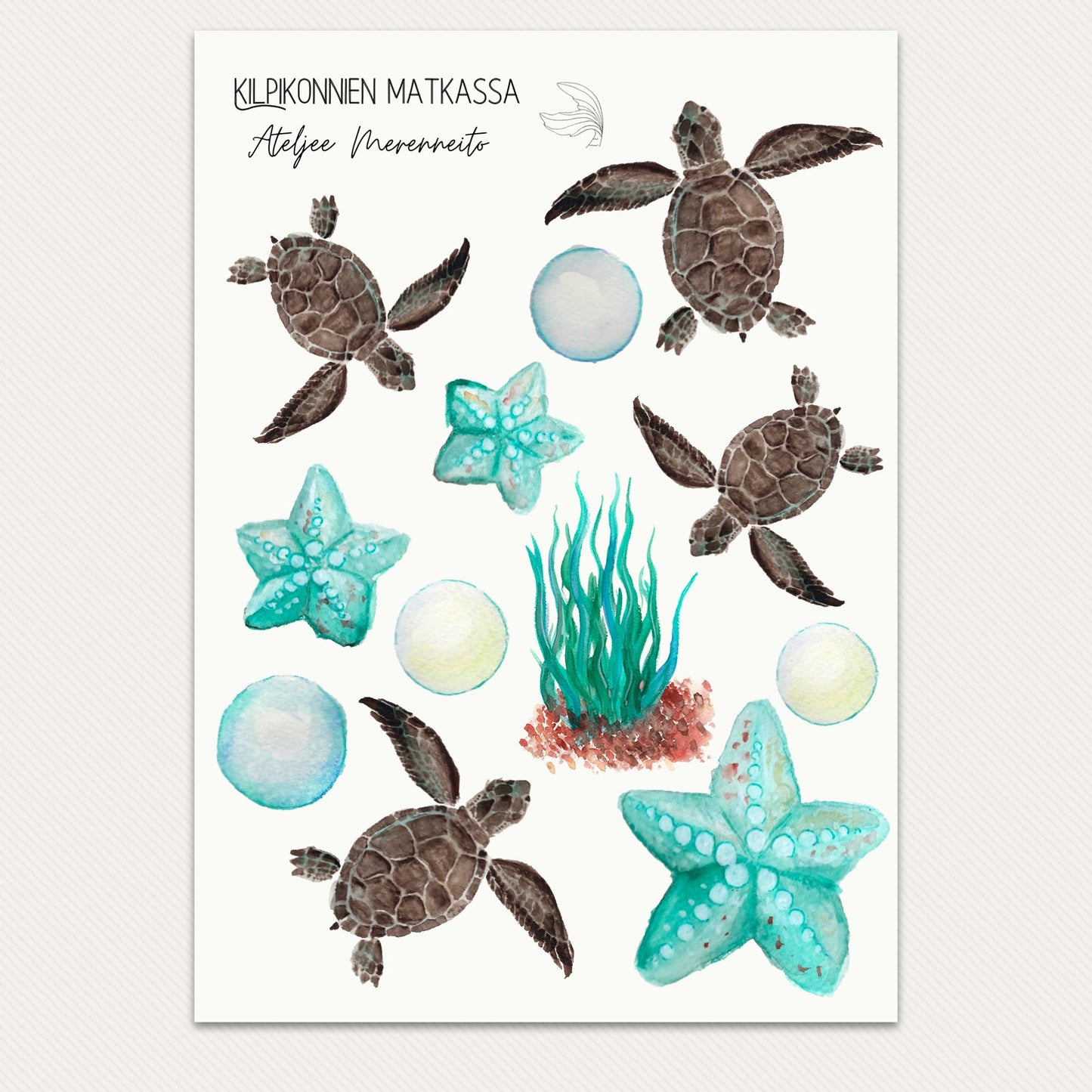 Kilpikonnien matkassa, tarra-arkki