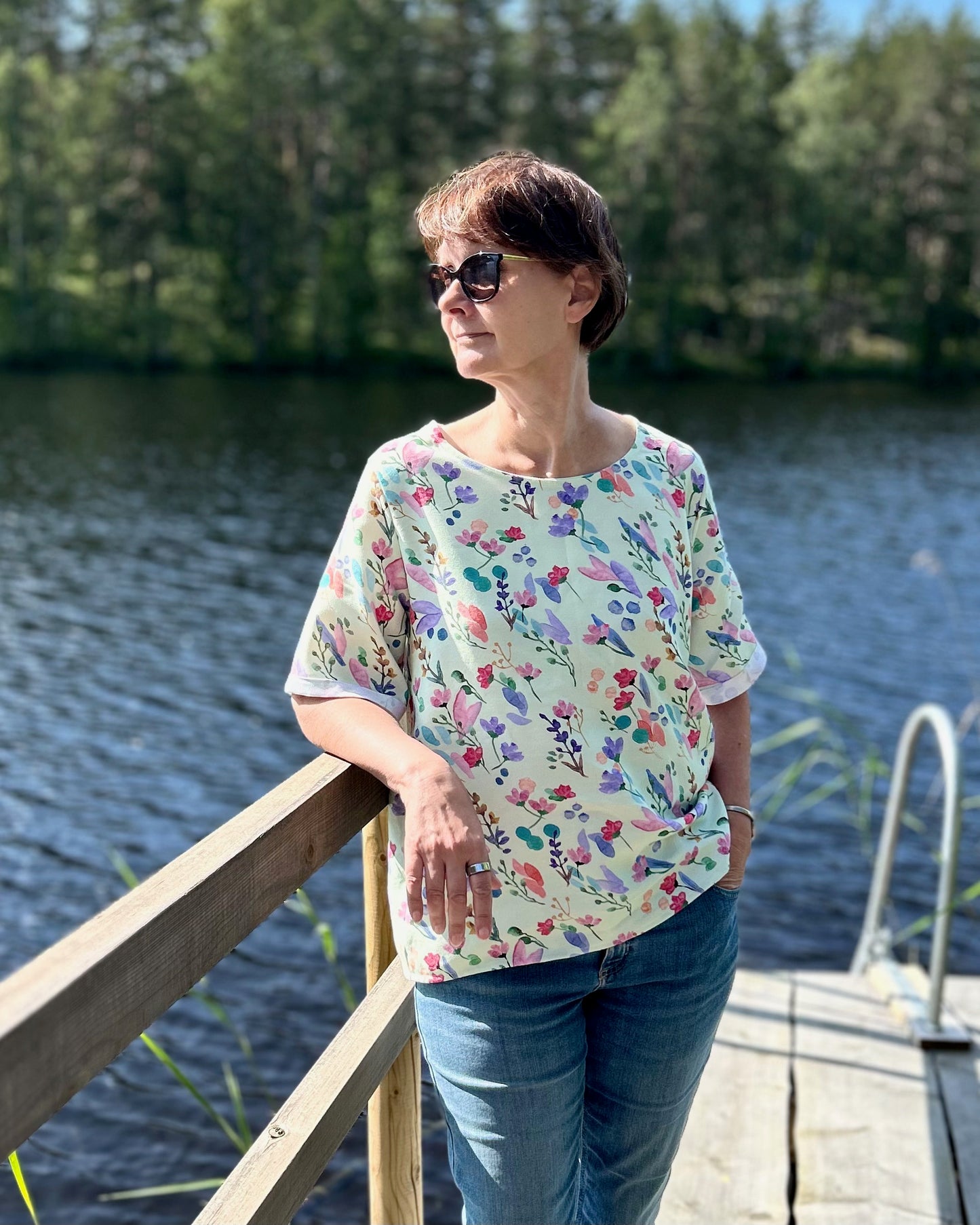 Kukkaissade (vihreä), kudottu bambuviskoosi