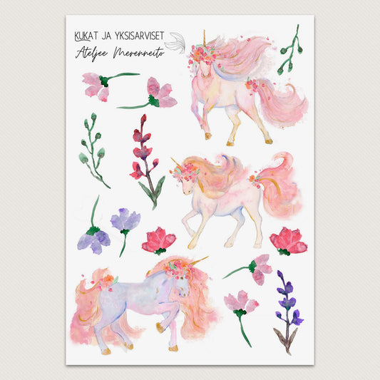 Kukat ja yksisarviset, tarra-arkki